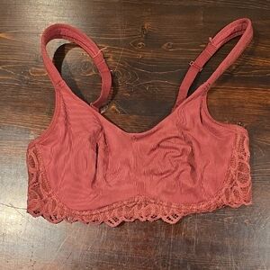 Felina Ribbed/Lace Underwire Bra - Rust Terracotta (Size 34C)